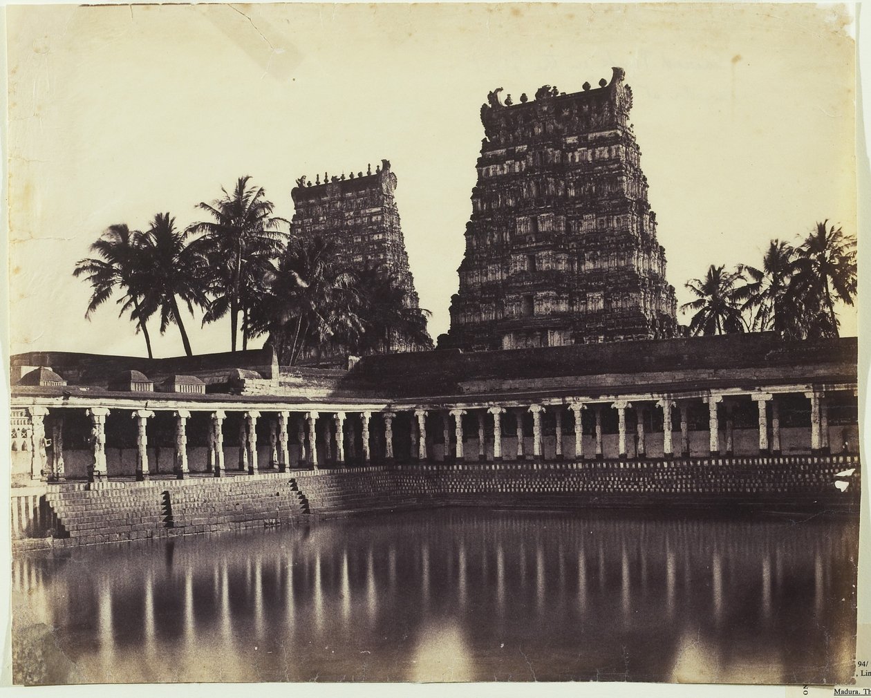 मदुरा। टैंक, 1858 से ग्रेट पगोडा, मुट्टू अलाघुर और ईस्ट गोपुरम द्वारा लिनिअस ट्राइप