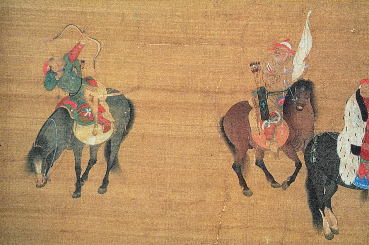 कुबलई खान (1214-94) शिकार (विस्तार), युआन राजवंश (रेशम पर स्याही और रंग) (3504 देखें) द्वारा लियू कुआन ताओ