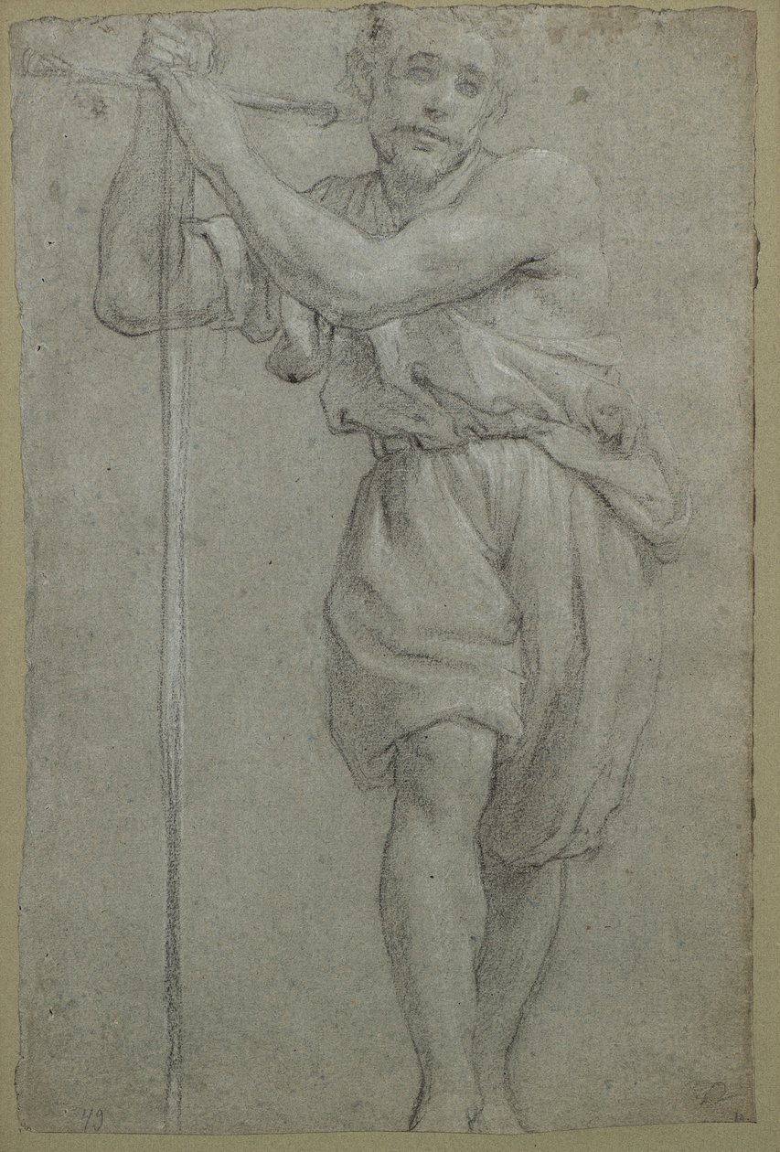 एक लकड़ी के क्रॉस पर झुकता हुआ आदमी (पेस्टल) द्वारा लोदोविको (attr। To) Carracci