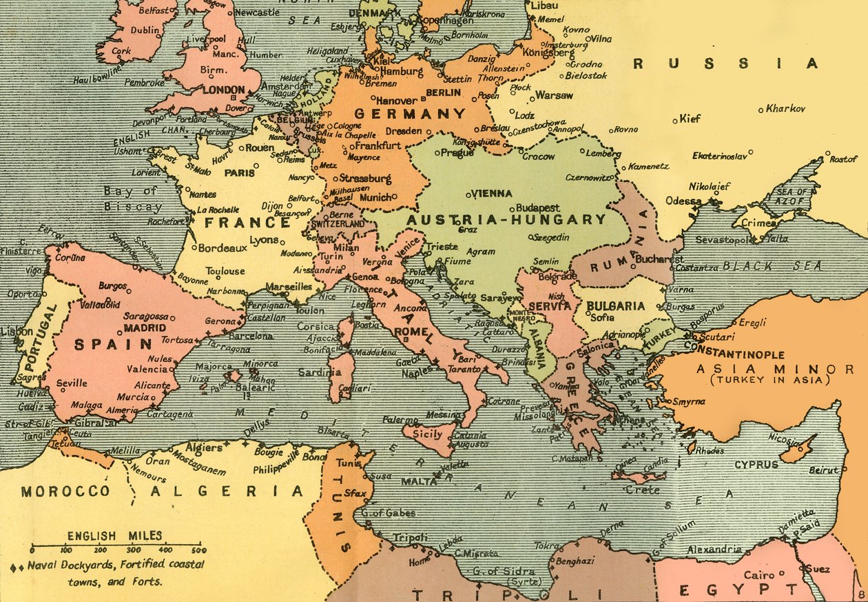 मध्य यूरोप और भूमध्यसागरीय, 1919। द्वारा लंदन भौगोलिक संस्थान