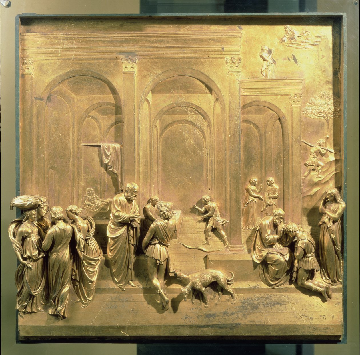 जैकब और एसाव की कहानी, बैपटिस्टी के पूर्वी दरवाजों का मूल पैनल, 1425-52 (गिल्ट कांस्य) (बहाली के बाद) द्वारा लोरेंजो घिबरती