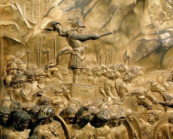 डेविड और गोलियत की कहानी, शाऊल का विवरण, बपतिस्मा के पूर्वी द्वार के मूल पैनल से द्वारा लोरेंजो घिबरती