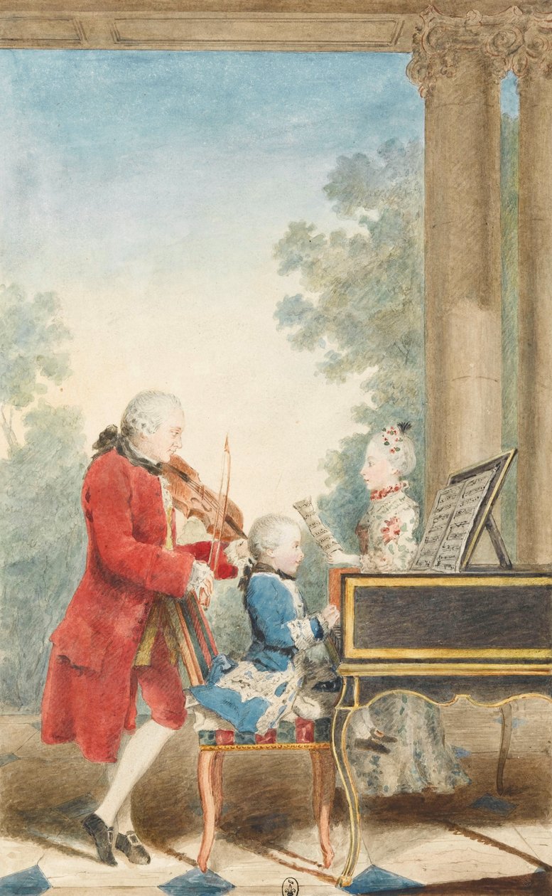 वोल्फगैंग अमेडस मोजार्ट (साल्ज़बर्ग, 1756-वियना, 1791) का पोर्ट्रेट अपने पिता के साथ पेरिस में खेल रहा है ... द्वारा लुई कारोगिस ने कारमोंटेल को डाइट किया