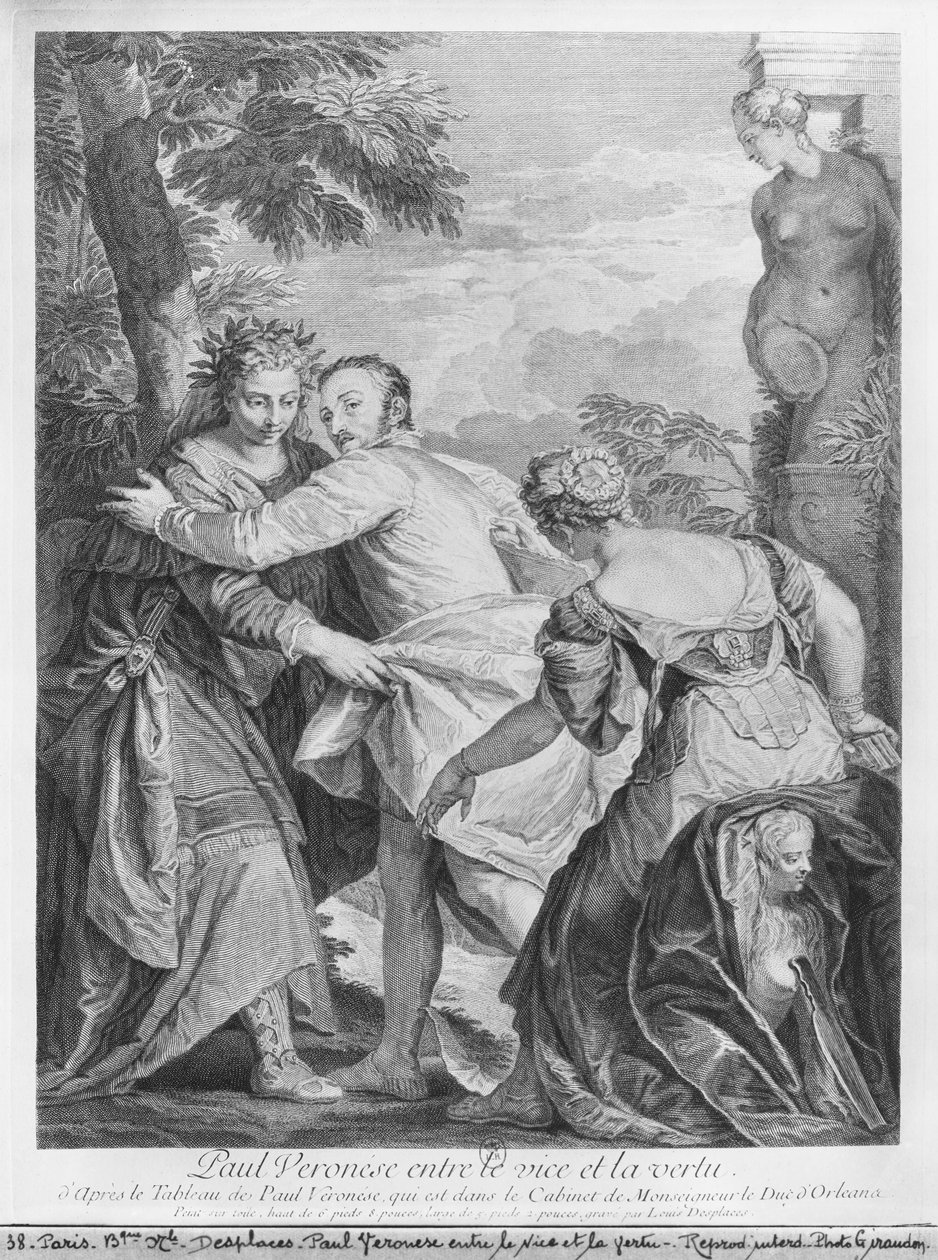 Veronese (पाओलो कैलियारी) वाइस और पुण्य के बीच, कलाकार की पेंटिंग से लेकर कैबिनेट डे मोनसिग्नेयर ले डुक डी&39;अरोनेस द्वारा लुइस देशवासी