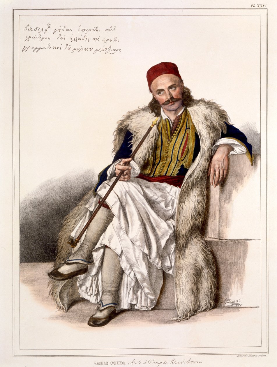 वेनिला गौड़ा, नोटिस बोटारिस के शिविर के सहयोगी - प्लेट XXV, लेमेरियर द्वारा &39;यात्रा से एथेंस और एक कॉन्स्टेंटिनोपल&39; तक उकेरी गई, डुप्रे द्वारा लिखित और सचित्र द्वारा लुई डुप्रे