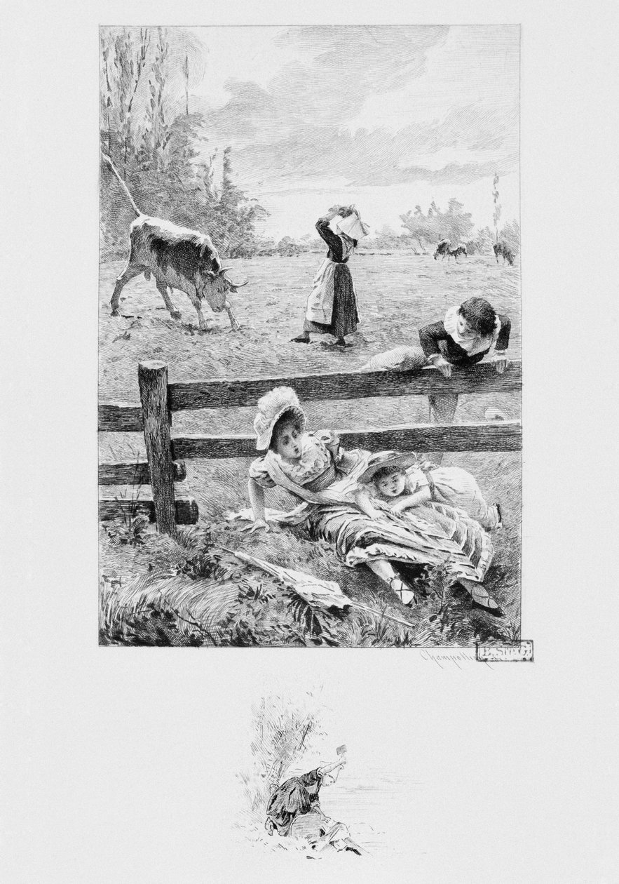 सेवक फेलिसाइट और बैल, गुस्ताव फ्लेबर्ट (1821-80) द्वारा प्रकाशित &39;ए सिंपल हार्ट&39;, 1894 में प्रकाशित, यूजीन आंद्रे चैंपियन (1848-1901) द्वारा उत्कीर्ण, पेरिस, बुक्स पब्लिशर ए। फेरोउड द्वारा लुई एमिल अदन