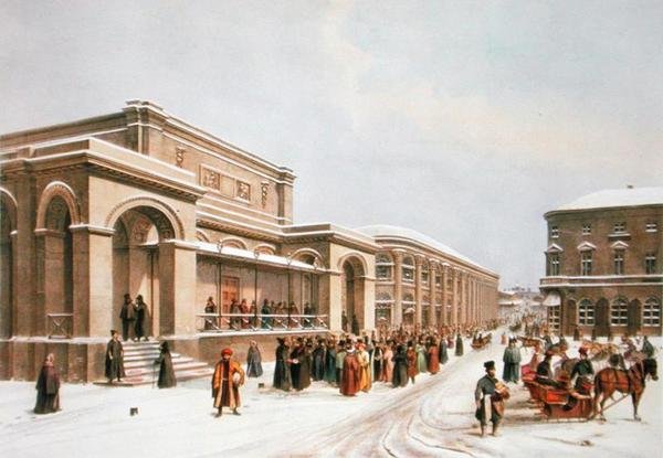 मास्को में न्यू स्टॉक एक्सचेंज और आर्केड, लेमरसीर, पेरिस, 1840 के दशक से छपा द्वारा अर्नआउट के बाद लुईस जूल्स