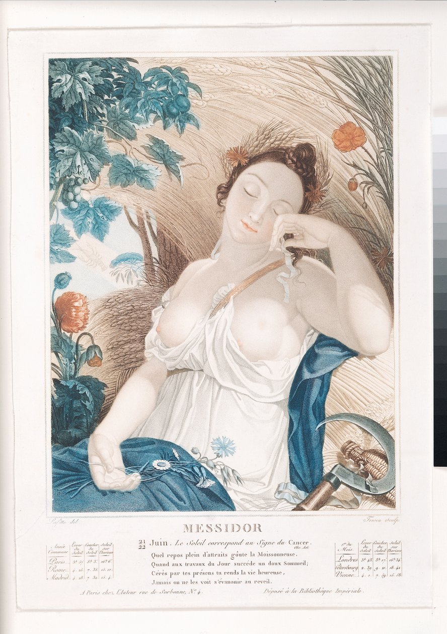 मेसिडोर (JuneJuly), दसवें महीने के रिपब्लिकन कैलेंडर में, ट्रेसका, फ्रेंच, c.1794 द्वारा उत्कीर्ण द्वारा लुई लाफिटे