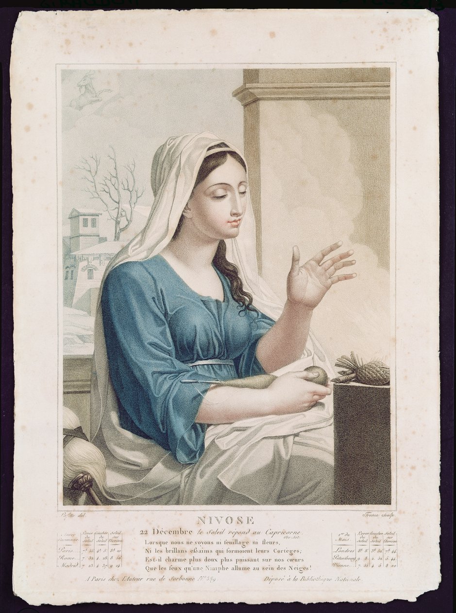 Nivose (DecemberJanuge), रिपब्लिकन कैलेंडर का चौथा महीना, ट्रेसका द्वारा उकेरा गया, c.1794 द्वारा लुई लाफिटे