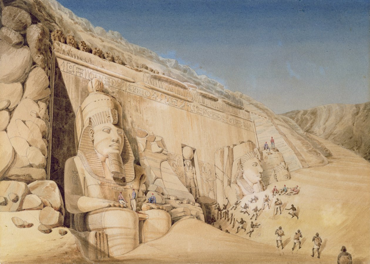 रामसेस द्वितीय के महान मंदिर की खुदाई, अबू सिंबल, 1819 द्वारा 