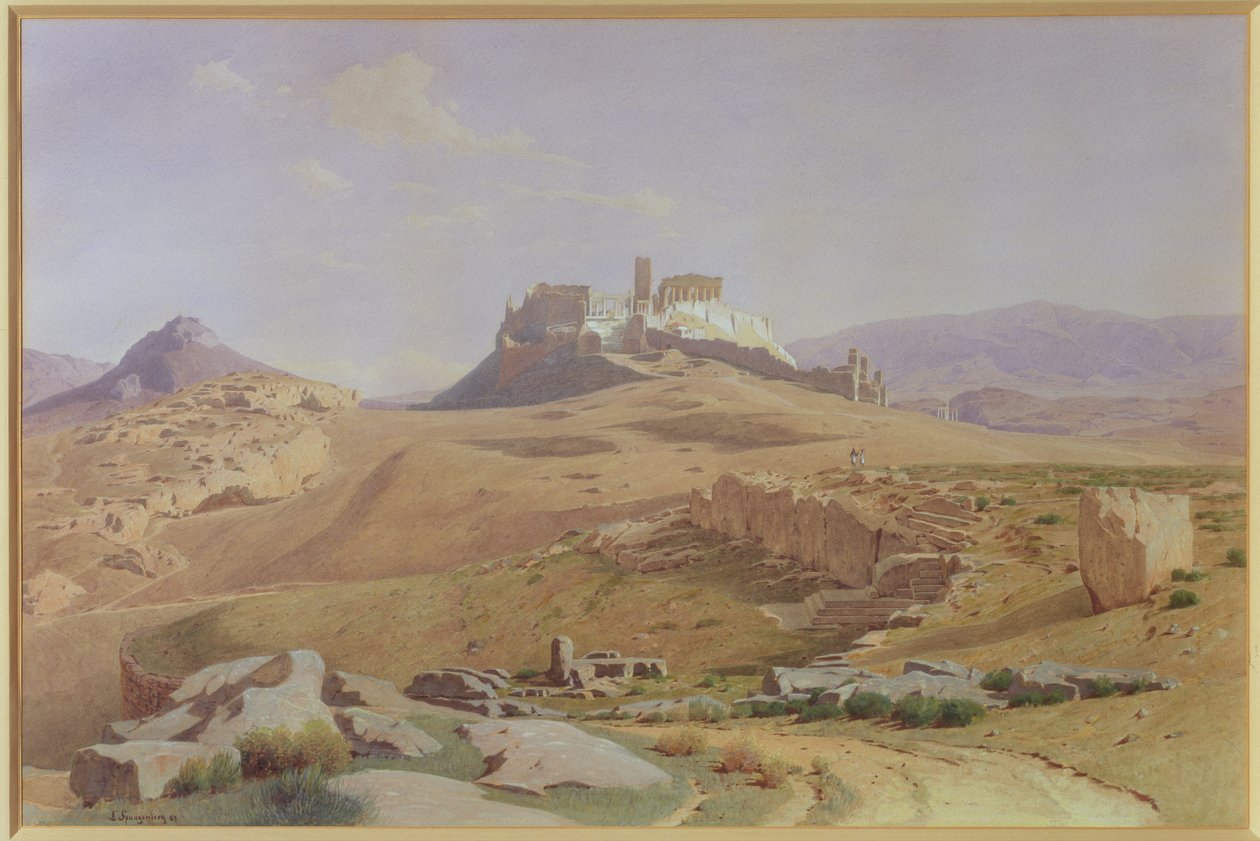 एक्रोपोलिस का दृश्य, 1887 (कार्ड पर निर्धारित कागज पर wc) द्वारा लुइस स्पैंगेनबर्ग