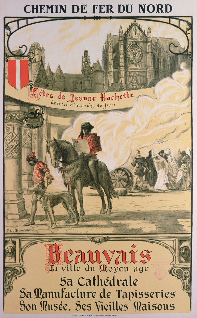 Beauvais- मध्य युग का शहर (रंग लिथो) द्वारा लुई एंटोनी मैनकौ