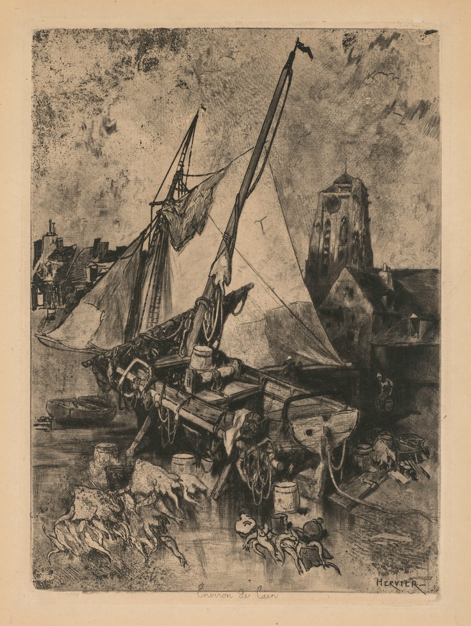 फिशिंग बोट्स, नॉरमैंडी एनिट्स डे केन, सी। 1862-1864। द्वारा लुई एडोल्फ हर्वियर