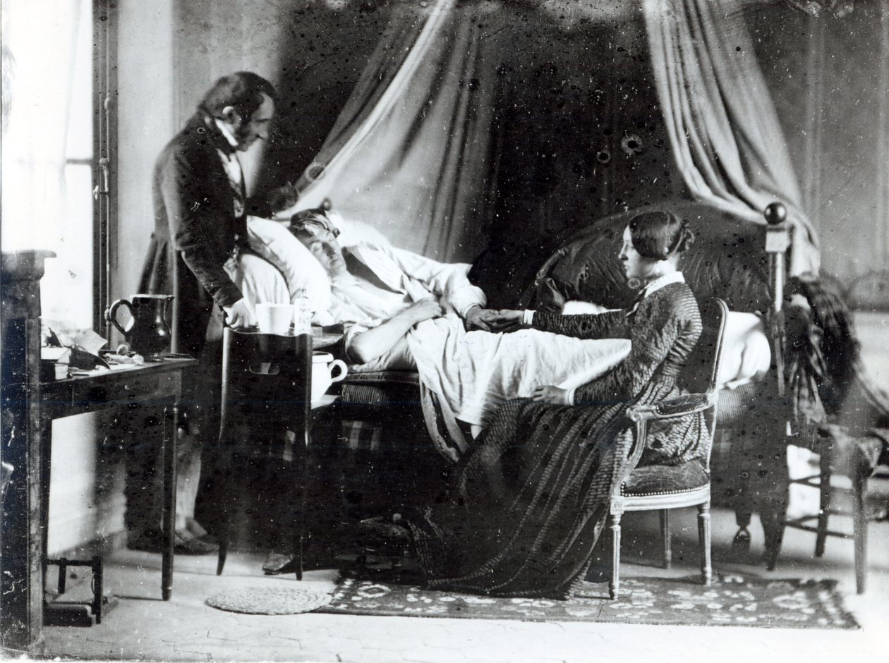 रोगी का डॉक्टर का दौरा, c.1840-50 (bw फोटो) द्वारा लुई एडोल्फे हम्बर्ट डी मोलार्ड