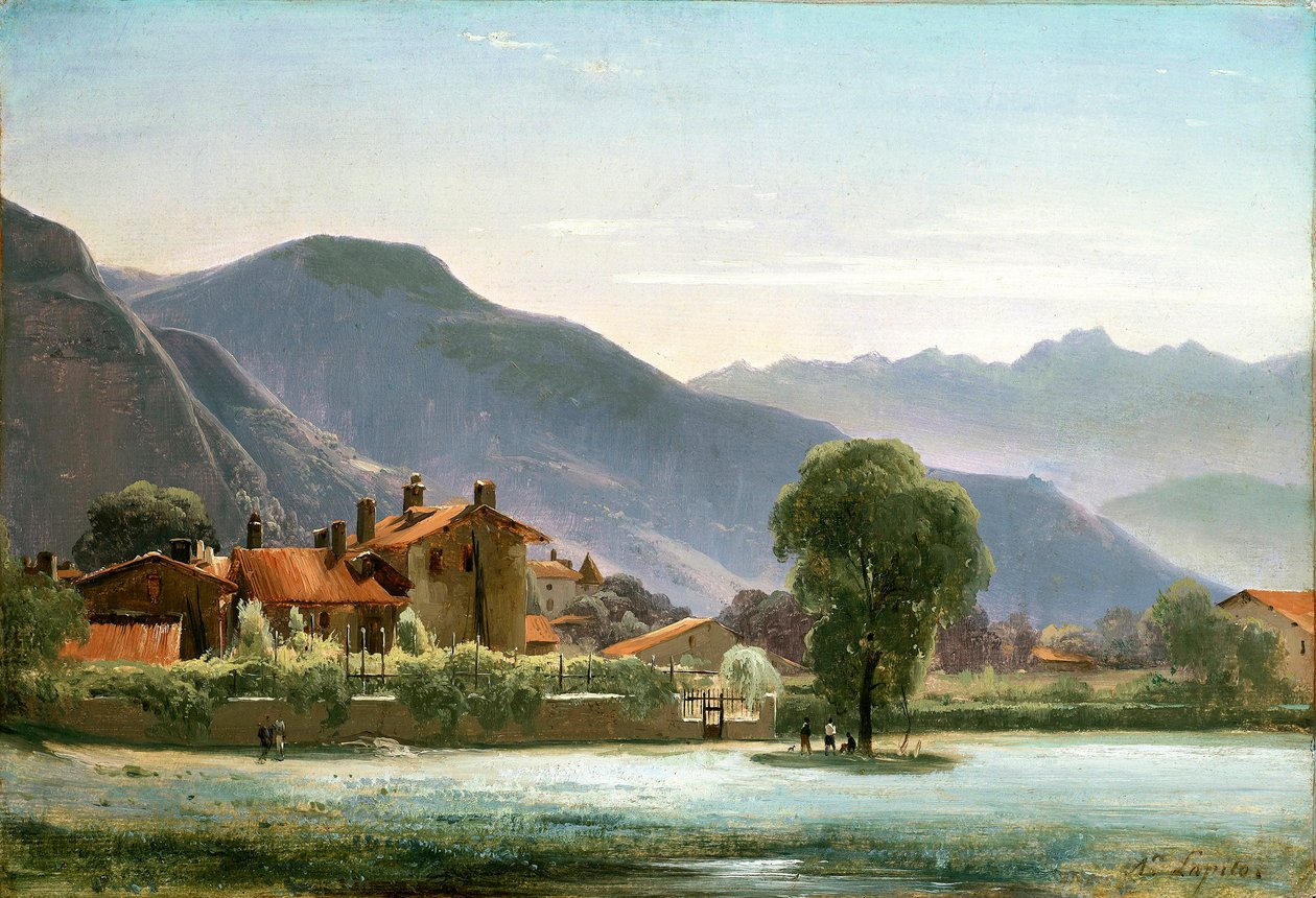तलहटी में गाँव, c.1830 (कैनवास पर कागज पर तेल) द्वारा लुई अगस्टे लापिटो