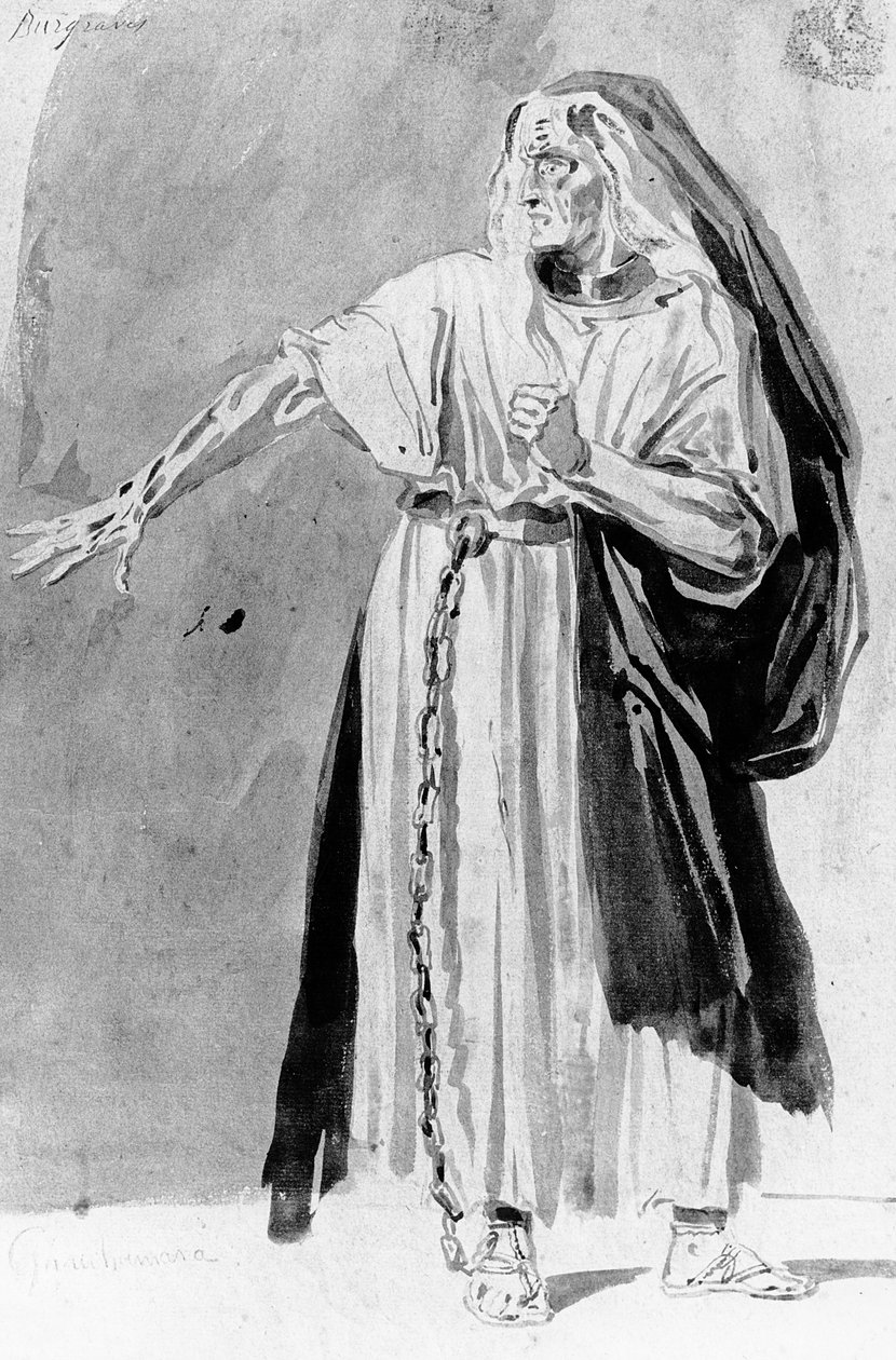 विक्टर ह्यूगो (1802-85) द्वारा &39;लेस बर्ग्रेस&39; के लिए कॉस्ट्यूम डिज़ाइन, सी। 1843 द्वारा लुई बूलैंगर
