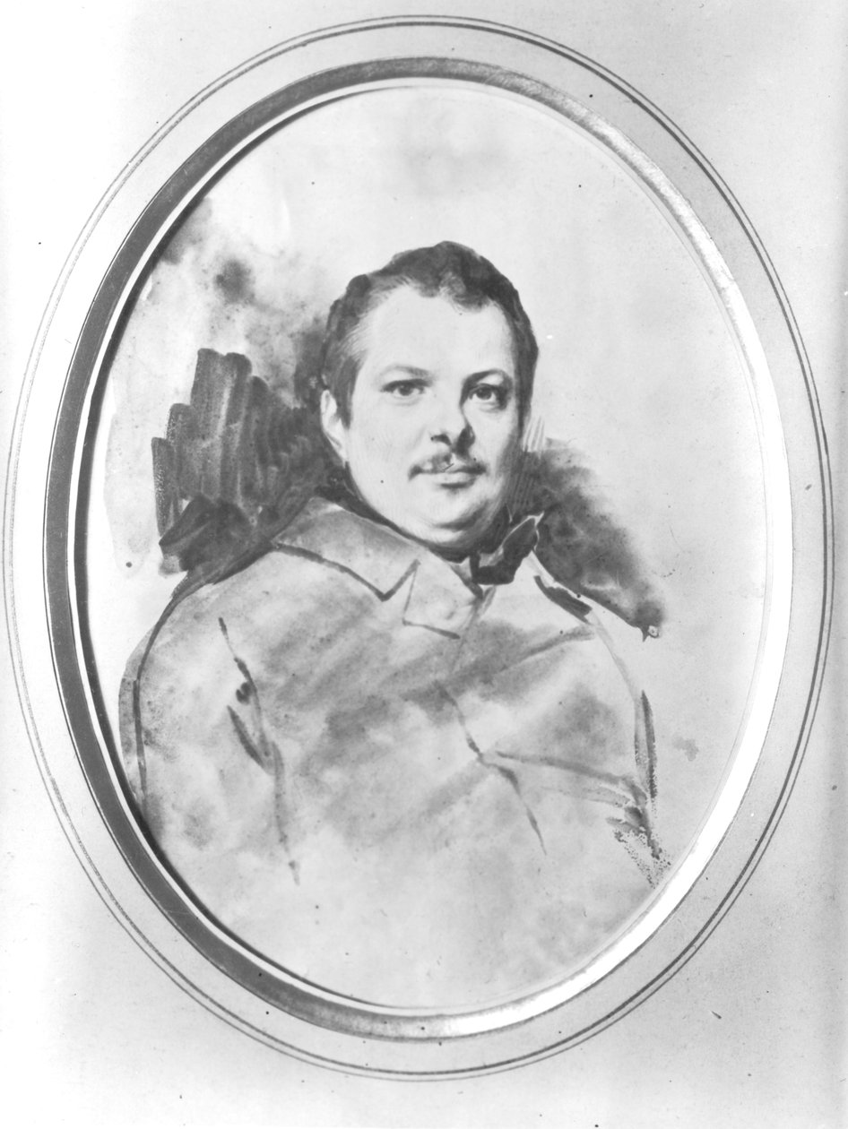 पोर्टोर ऑफ़ होनोर डी बाल्ज़ाक (1799-1850) c.1820 (स्याही और कागज पर धोएं) द्वारा लुई बूलैंगर