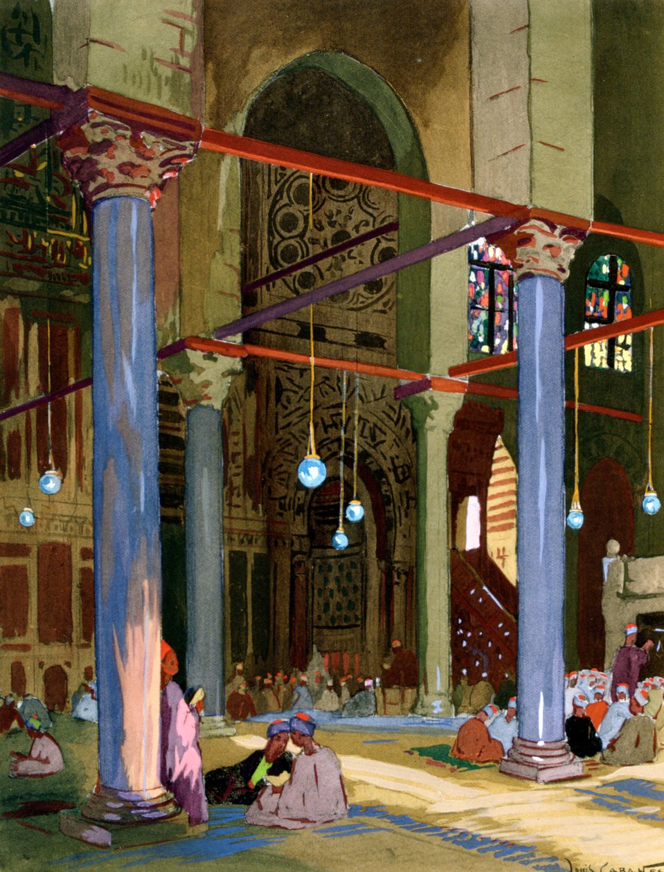 अल-मुय्यद मस्जिद, काहिरा, मिस्र, 1928 का इंटीरियर द्वारा लुई कैबन्स