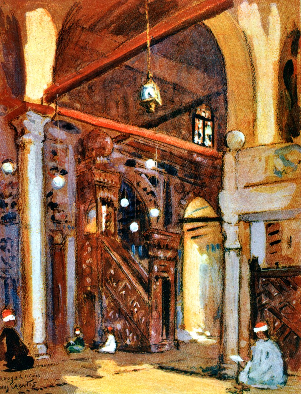 अल-मुय्यद मस्जिद, काहिरा, मिस्र, 1928 का इंटीरियर द्वारा लुई कैबन्स