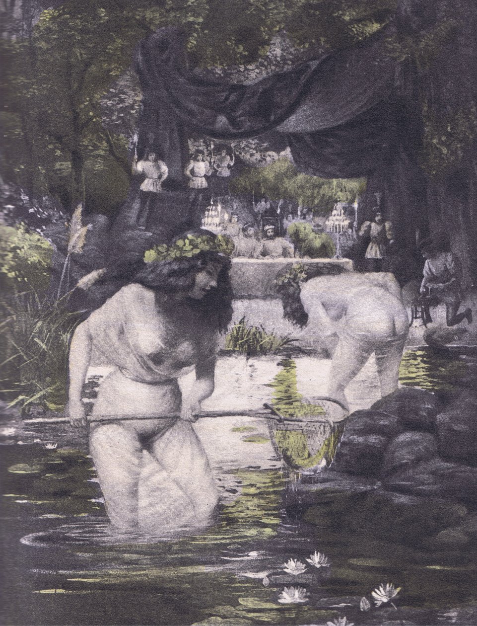 जिनरवा और इसोटा, नवरे सोसाइटी 1930 (लिथो) द्वारा प्रकाशित बोकासियो के डिकैमरन का चित्रण द्वारा लुइस चेलोन
