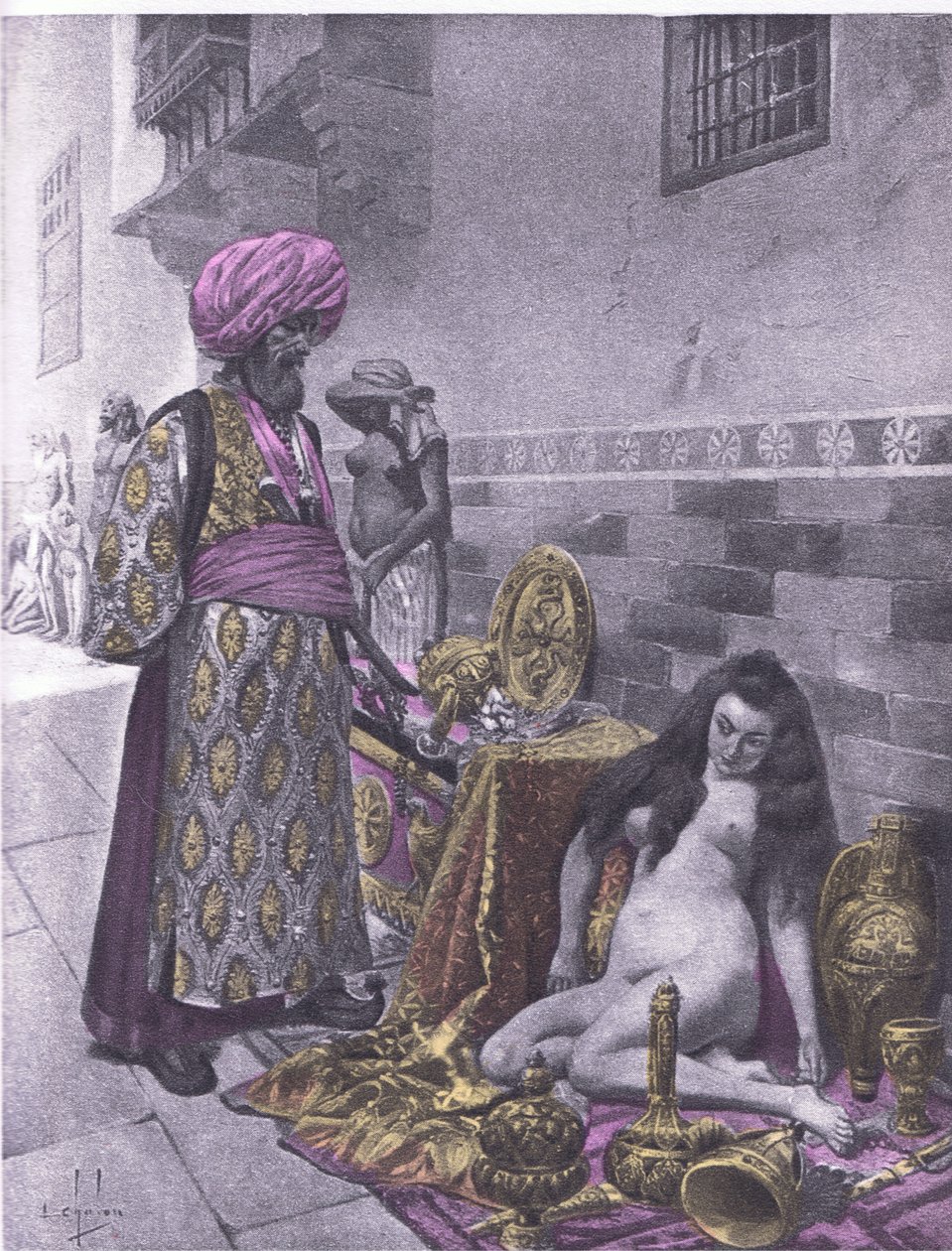 ओस्बेच एंड द कैप्टिव्स, नवरे सोसाइटी 1930 (लिथो) द्वारा प्रकाशित बोकासियो के डिकैमेरॉन से चित्रण द्वारा लुइस चेलोन