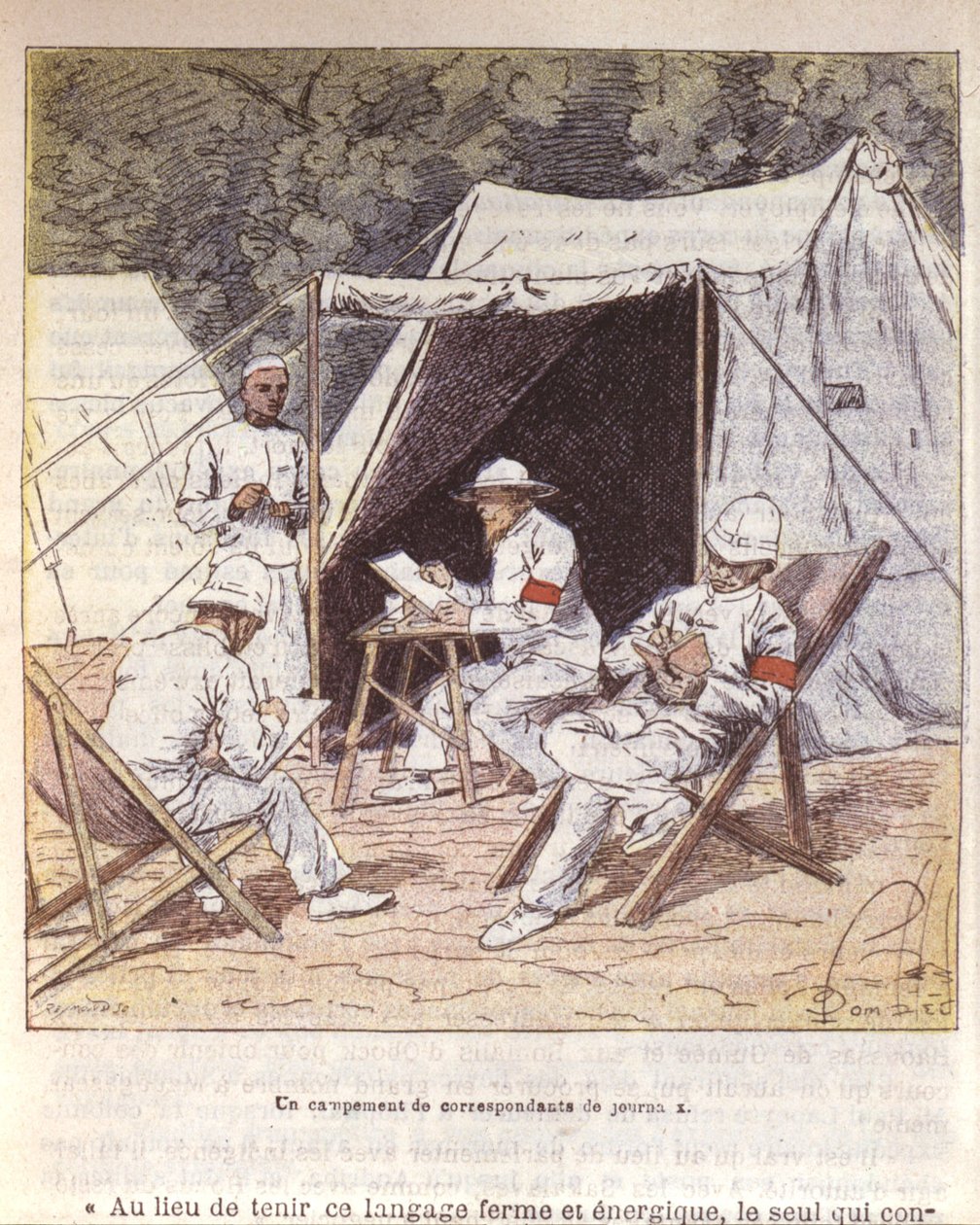 फ्रांस द्वारा 1895-96 (कलर लिथो) के विलय के समय मेडागास्कर में फ्रांसीसी युद्ध संवाददाता द्वारा लुई चार्ल्स ने बमबारी की