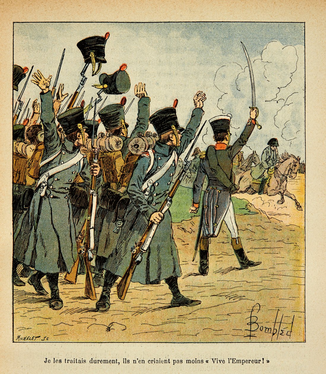 काउंट इमैनुएल डे लास केसेस (1766-1842) द्वारा "द मेमोरियल ऑफ सेंट हेलेन" पुस्तक से बॉम्बल्ड लुइस (1862-1927) द्वारा चित्रण: द ट्रूप्स एक्लेम सम्राट नेपोलियन, निजी संग्रह द्वारा लुई चार्ल्स ने बमबारी की