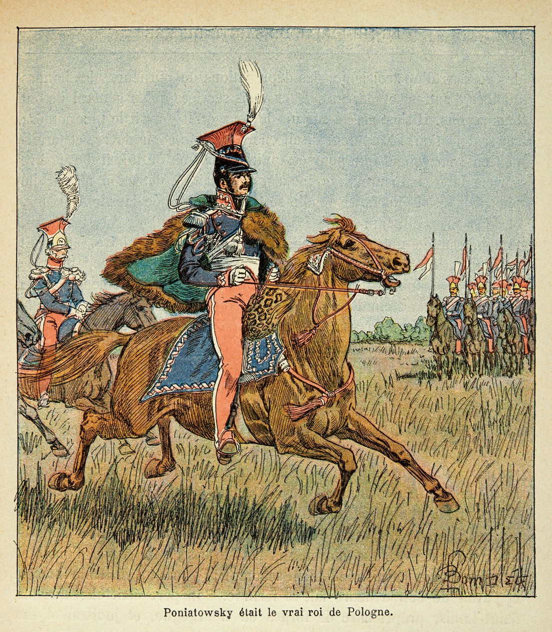 काउंट इमैनुएल डी लास केसेस (1766-1842) द्वारा "द मेमोरियल ऑफ सेंट हेलेन" पुस्तक से बॉम्बल्ड लुइस (1862-1927) का चित्रण: अपने सैनिकों से पहले मारेचल जोज़ेफ़ एंटोनी पोनियाटोस्की (1763-1813), निजी संग्रह द्वारा लुई चार्ल्स ने बमबारी की