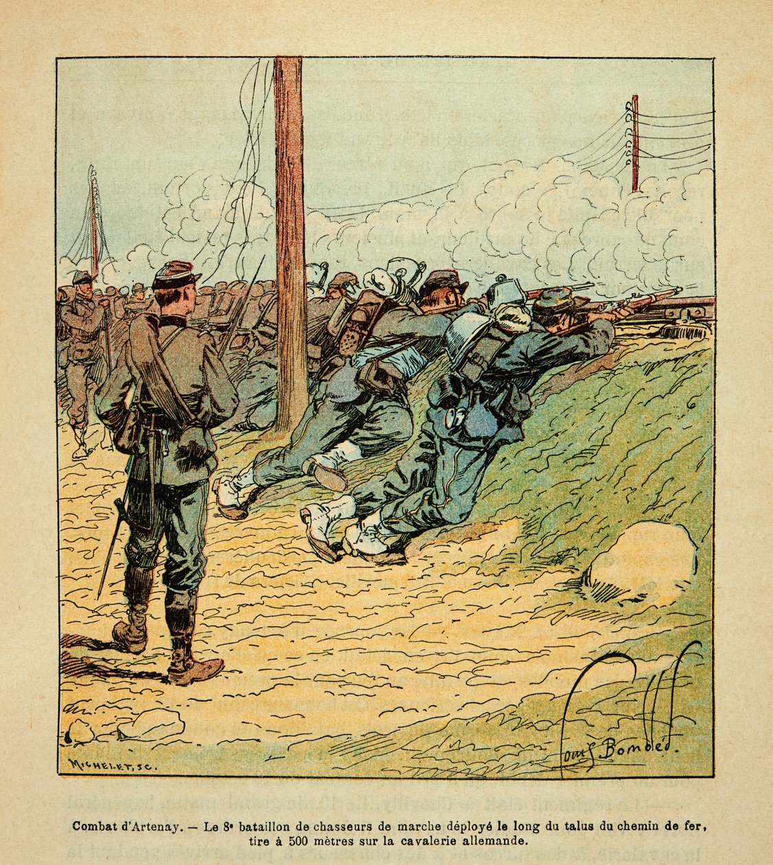 L'Armee de la Loire de Eugene Sergent, dit Grenest, लुइस बॉम्बल्ड (1862-1927) (फ्रेंको-जर्मन युद्ध; 1870 -1871 का अभियान) द्वारा सचित्र: कॉम्बैट डी'आर्टेने 10 अक्टूबर को द्वारा लुई चार्ल्स ने बमबारी की