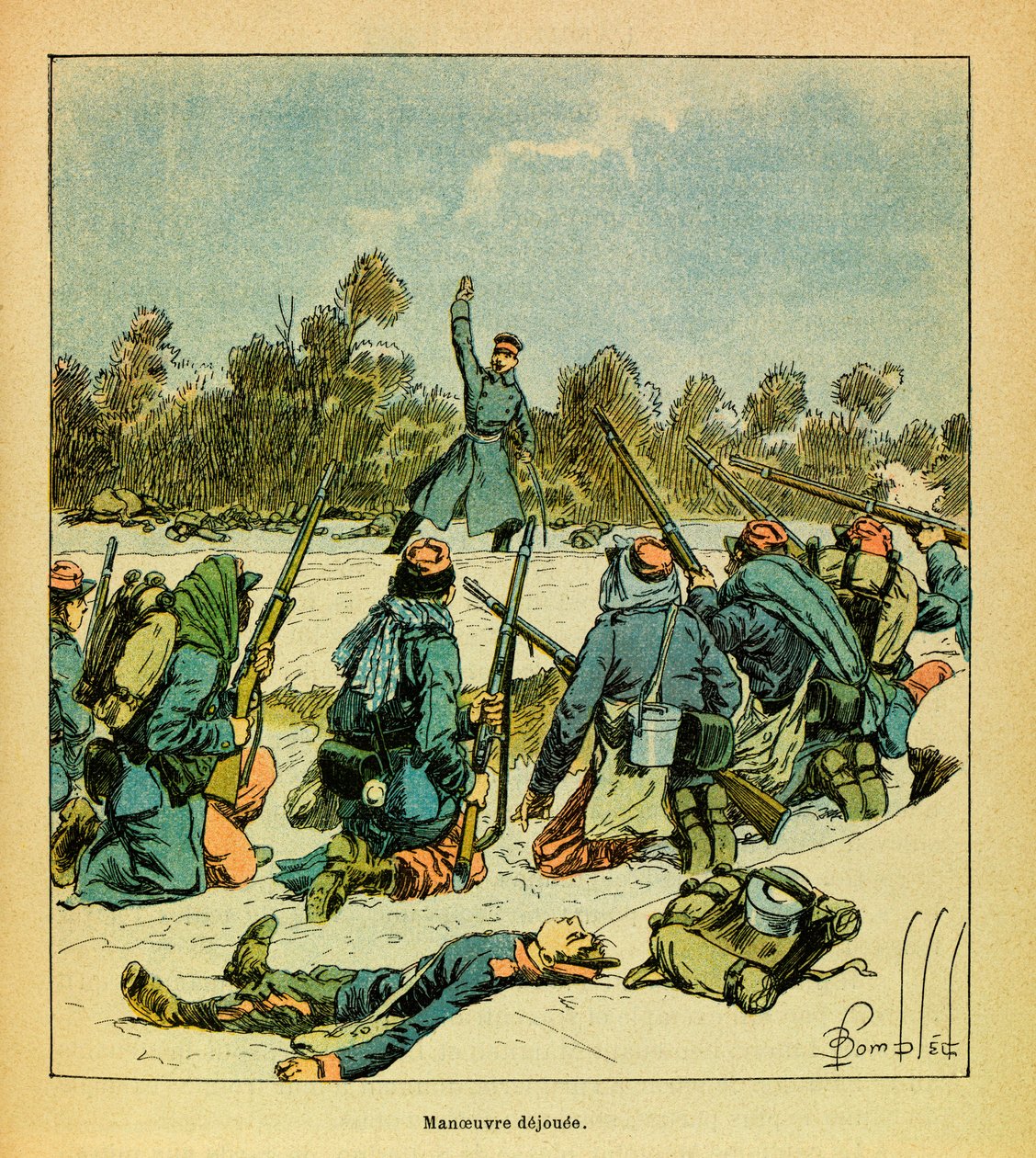 यूजीन सार्जेंट की पूर्वी सेना, जिसे ग्रेनेस्ट के नाम से जाना जाता है, लुई बॉम्बल्ड (1862-1927) (फ्रेंको-जर्मन युद्ध; 1870 -1871 का अभियान) द्वारा सचित्र: जनवरी 1871, हेरिकोर्ट, प्रशिया के खिलाफ फ्रांसीसी, निजी संग्रह द्वारा लुई चार्ल्स ने बमबारी की