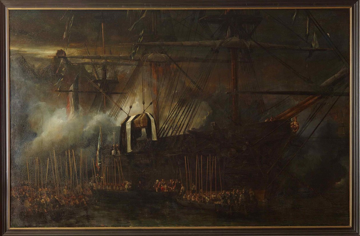 फ्रिगेट ला बेले पौले, 15 अक्टूबर 1840, 1843 के बोर्ड पर नेपोलियन राख का स्थानांतरण। द्वारा यूजीन इसाबे