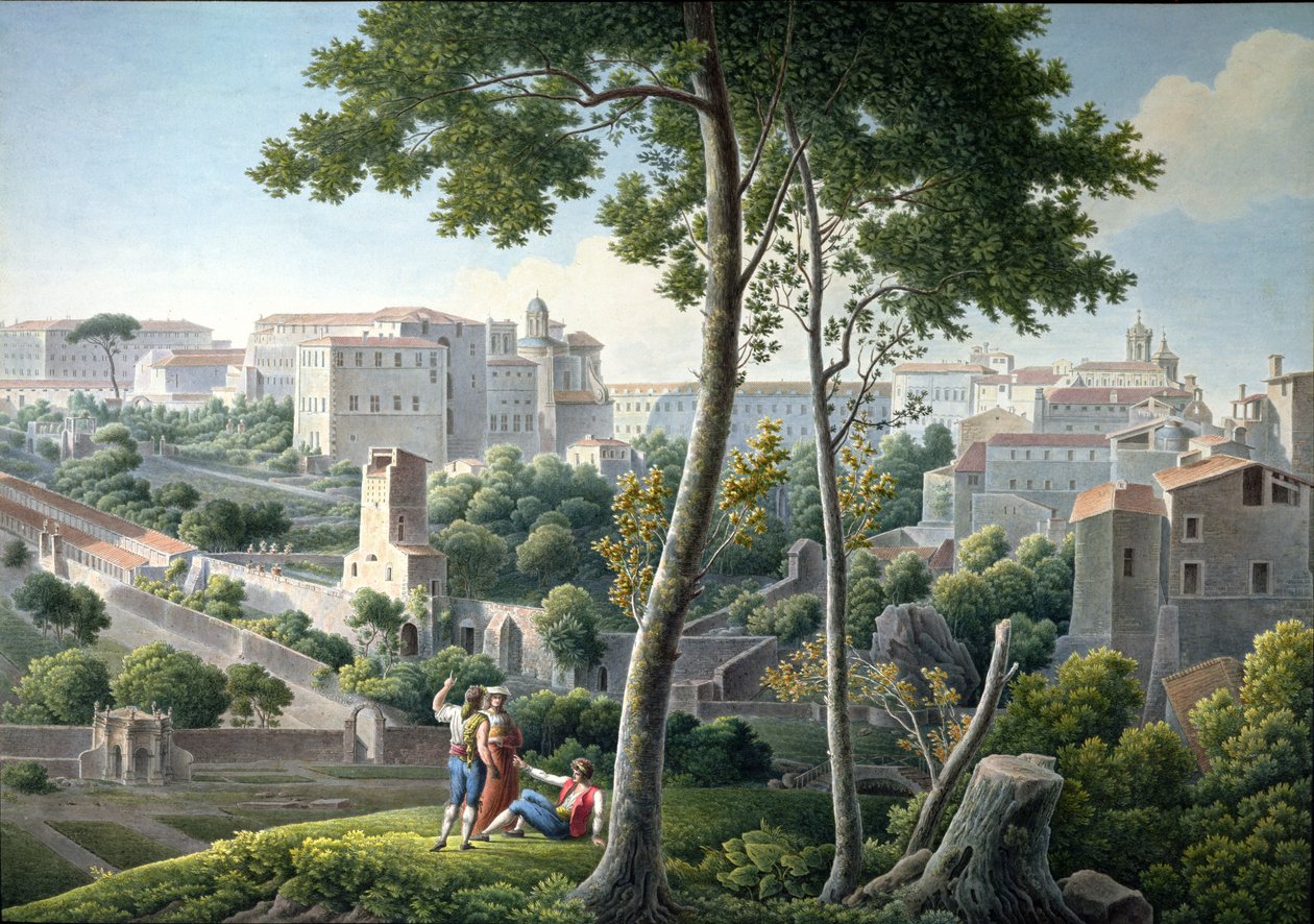 रोम में क्विरिनल हिल का दृश्य, पृष्ठभूमि में विला कॉलोना के साथ, c.1800 द्वारा लुई फ़्राँस्वा कसासी