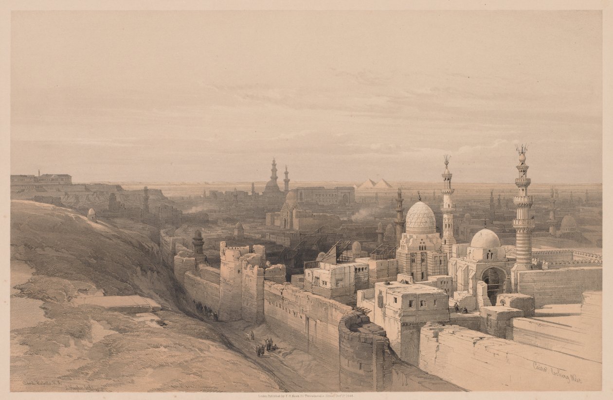 मिस्र और नूबिया: वॉल्यूम III - नंबर 26, काहिरा, लुकिंग वेस्ट, 1838। द्वारा लुई हागे