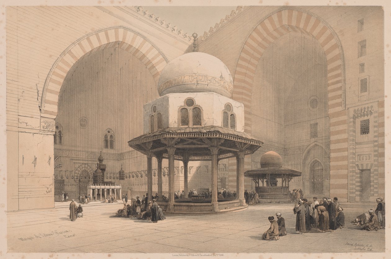 मिस्र और नूबिया: खंड III - नंबर 8, सुल्तान हसन की मस्जिद, काहिरा, 1838। द्वारा लुई हागे