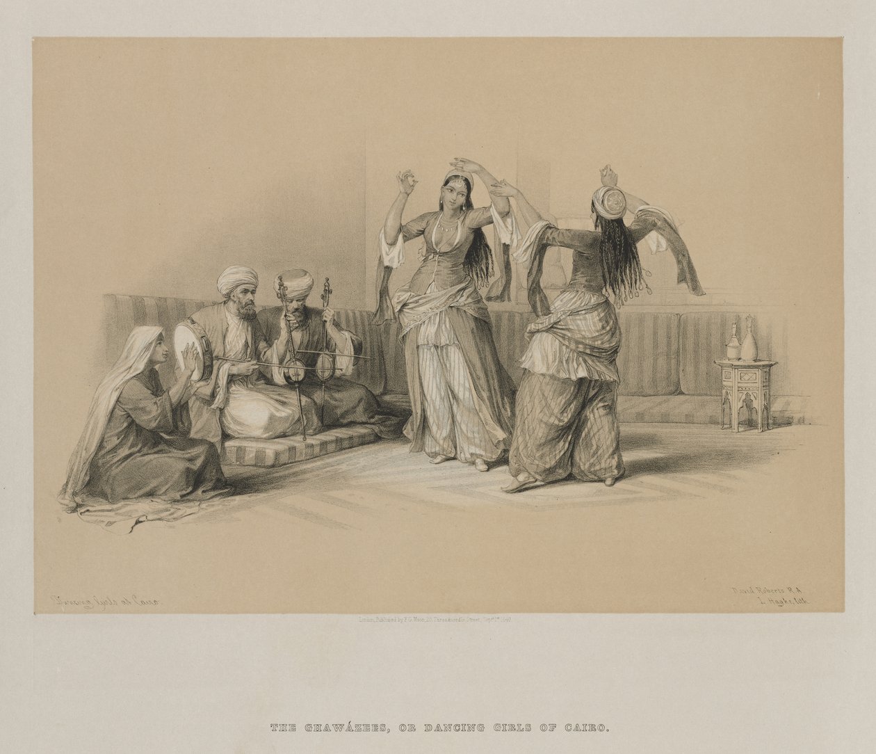 मिस्र और नूबिया, वॉल्यूम III: काहिरा में नृत्य लड़कियों, 1849। द्वारा लुई हागे
