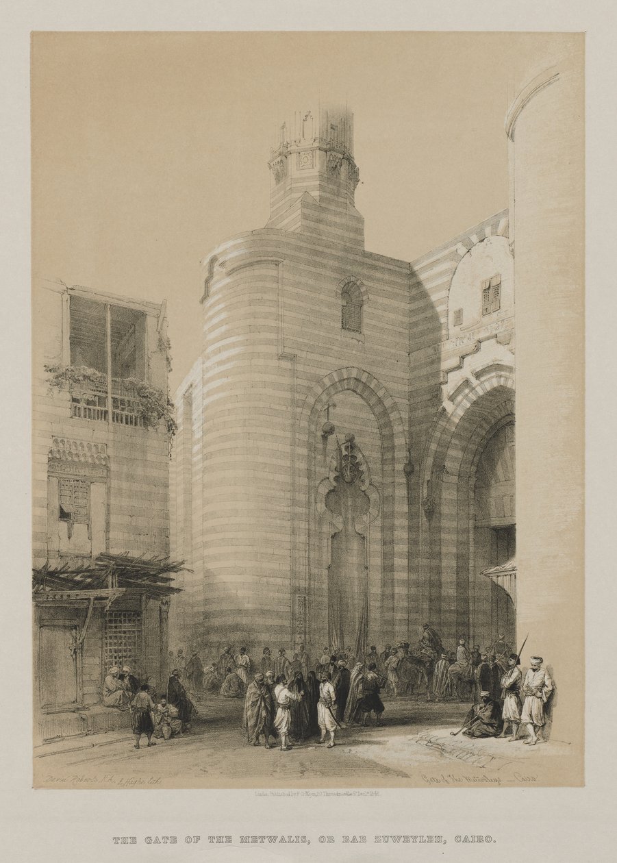 मिस्र और नूबिया, वॉल्यूम III: गेट ऑफ़ द मेटवैलिस, काहिरा, 1848। द्वारा लुई हागे