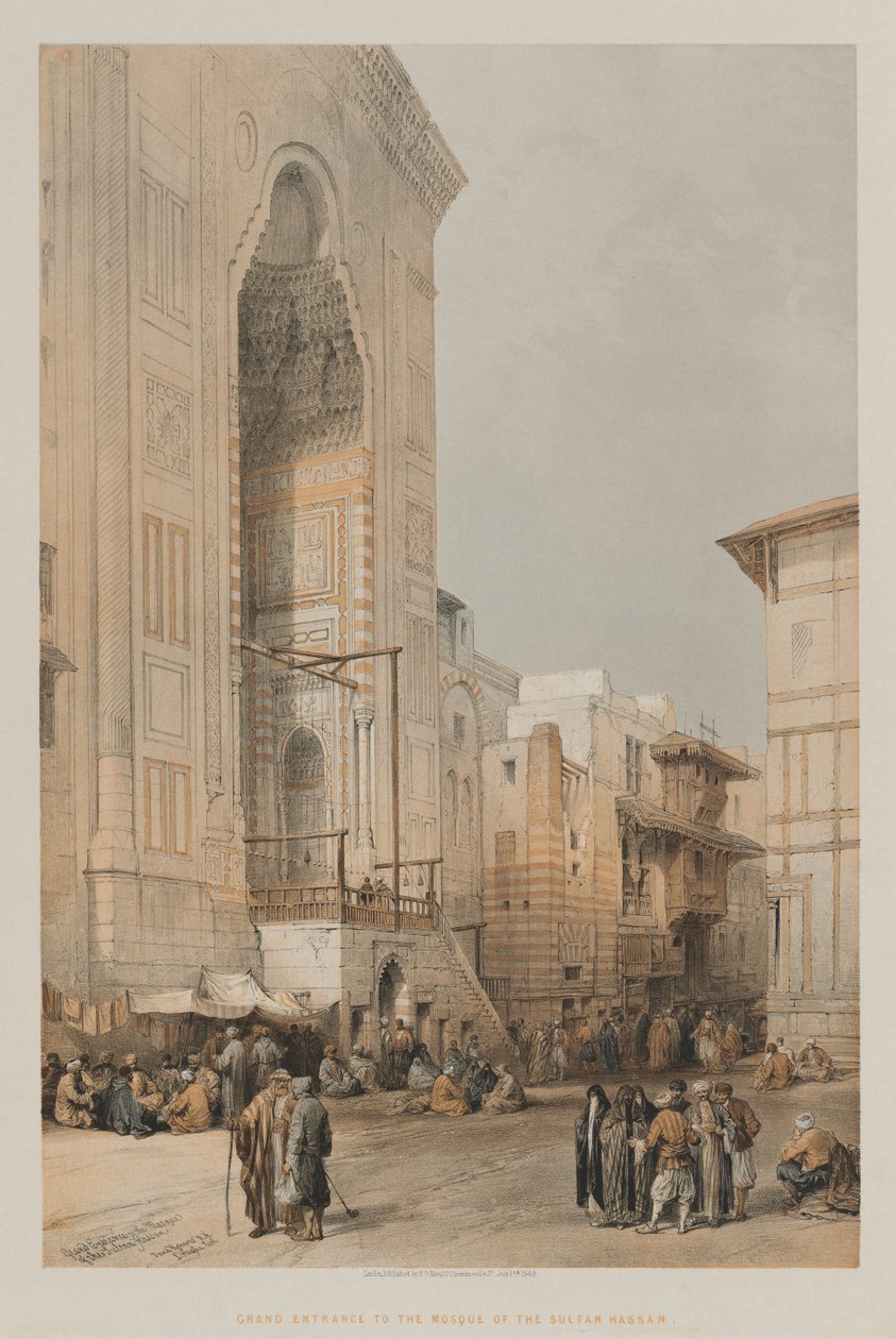 मिस्र और नूबिया, वॉल्यूम III: सुल्तान हसन की मस्जिद में भव्य प्रवेश, 1849। द्वारा लुई हागे