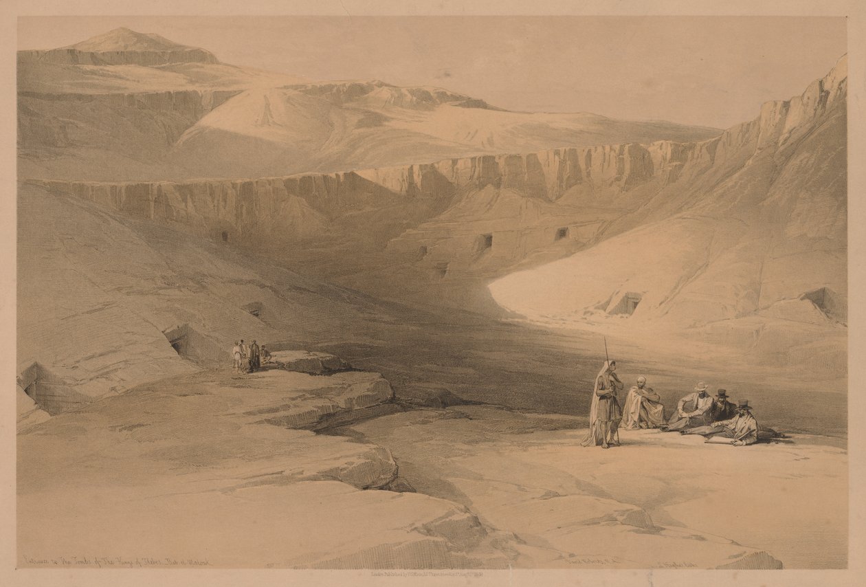 मिस्र और नूबिया: खंड II - नंबर 34, राजाओं के मकबरों के प्रवेश द्वार, 1838। द्वारा लुई हागे