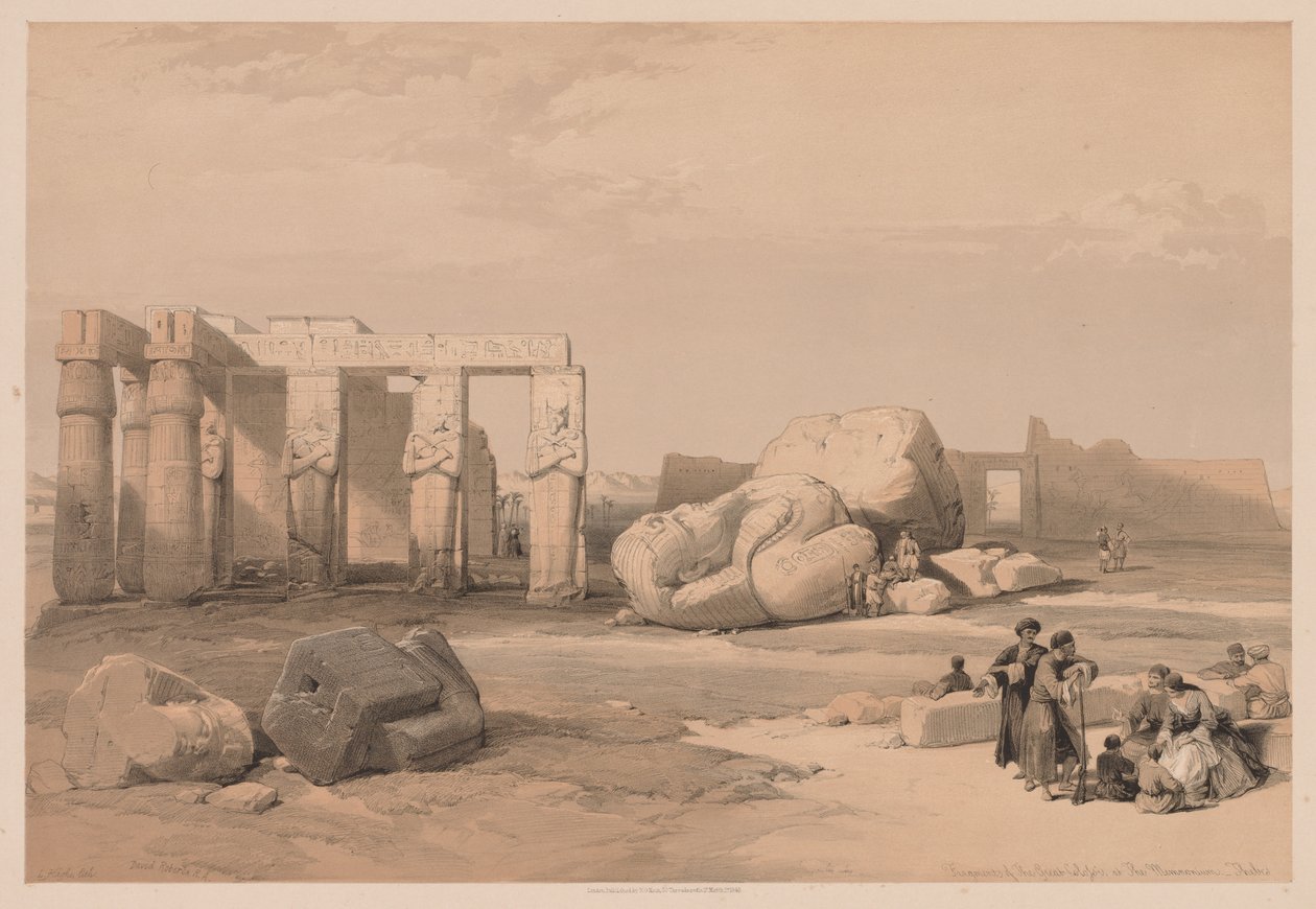 मिस्र और नूबिया: वॉल्यूम II - नंबर 4, मेमोनीजियम, 1838 में ग्रेट कोलोसी के टुकड़े। द्वारा लुई हागे