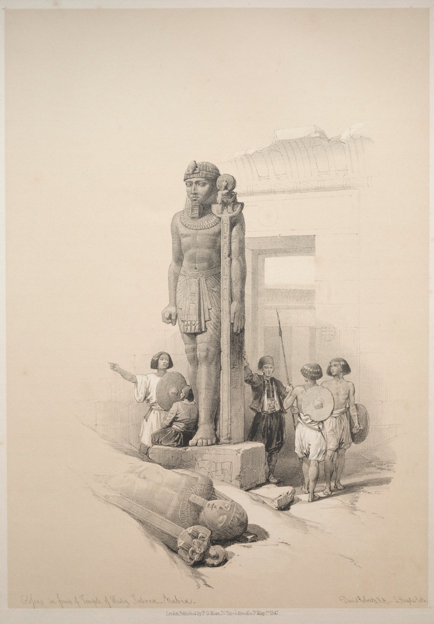 मिस्र और नूबिया: वॉल्यूम II - नंबर 7, वाडी सबौआ, 1838 में कोलोसी। द्वारा लुई हागे