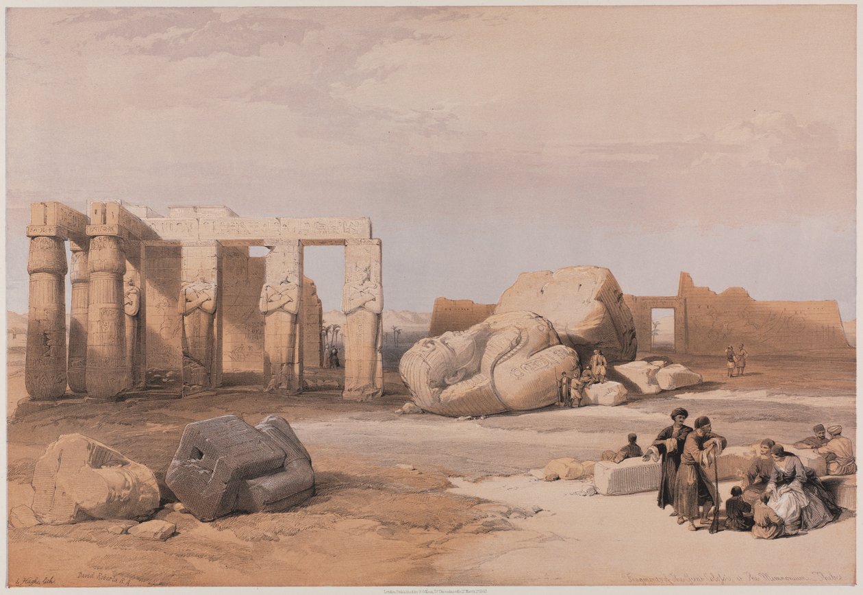 मिस्र और नूबिया, खंड II: मेमोनीजियम, थेब्स, 1847 में ग्रेट कोलोसी के टुकड़े। द्वारा लुई हागे