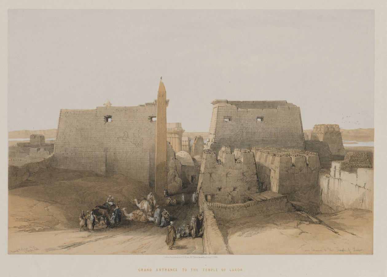 मिस्र और नूबिया, खंड II: लक्सोर के मंदिर में भव्य प्रवेश, 1848। द्वारा लुई हागे