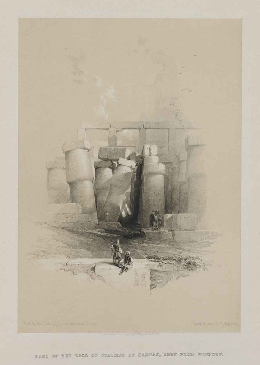 मिस्र और नूबिया, खंड II: करनक, थेब्स, 1847 में हॉल ऑफ कॉलम के भाग। द्वारा लुई हागे