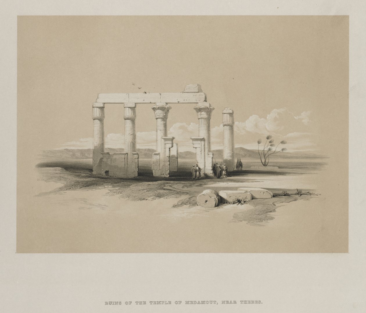 मिस्र और नूबिया, खंड II: 1847 में थेब्स में मैडमौड के मंदिर का अवशेष। द्वारा लुई हागे