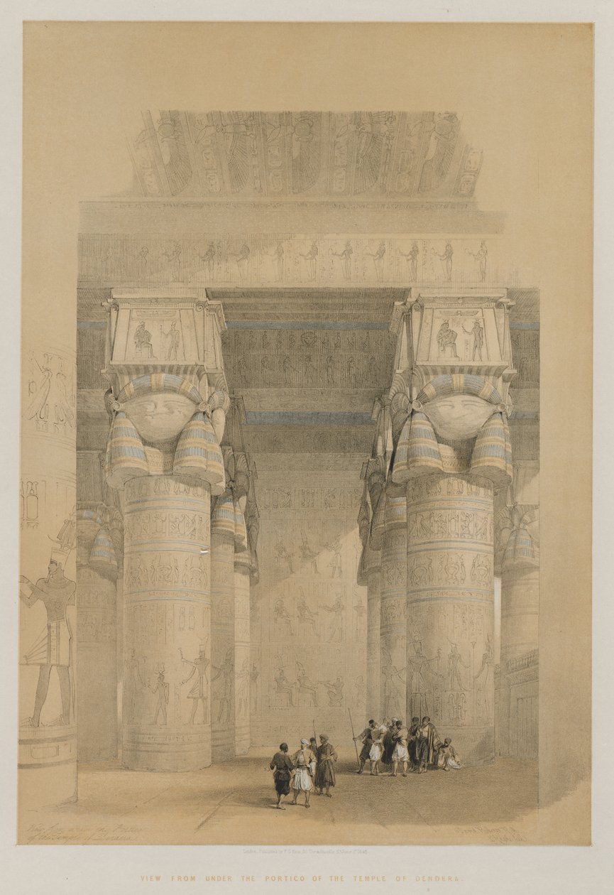 मिस्र और नूबिया, खंड II: डेंडेरा के मंदिर के पोर्टिको के नीचे से देखें, 1849। द्वारा लुई हागे