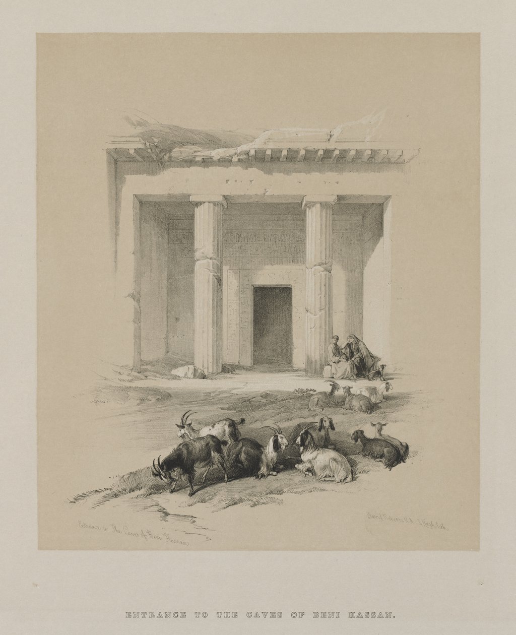 मिस्र और नूबिया, वॉल्यूम I: बेनी-हसन की गुफाओं में प्रवेश, 1847। द्वारा लुई हागे