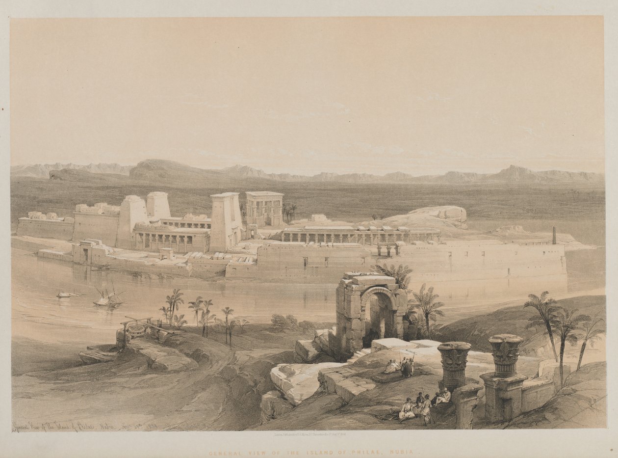 मिस्र और नूबिया, वॉल्यूम I: फिलै के द्वीप का सामान्य दृश्य, नूबिया, 1846। द्वारा लुई हागे