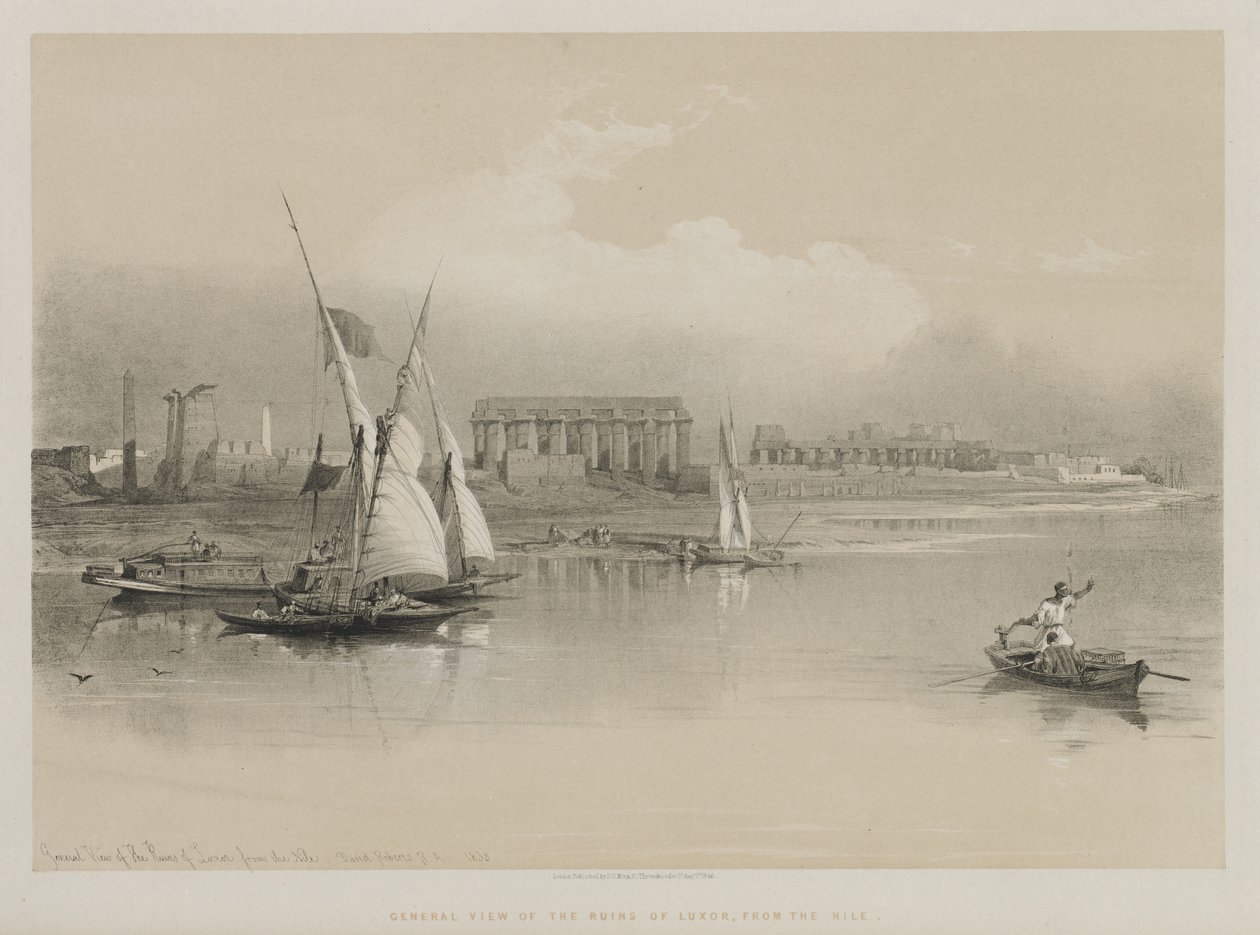 मिस्र और नूबिया, वॉल्यूम I: नील नदी से लक्सर के सामान्य दृश्य, 1846। द्वारा लुई हागे