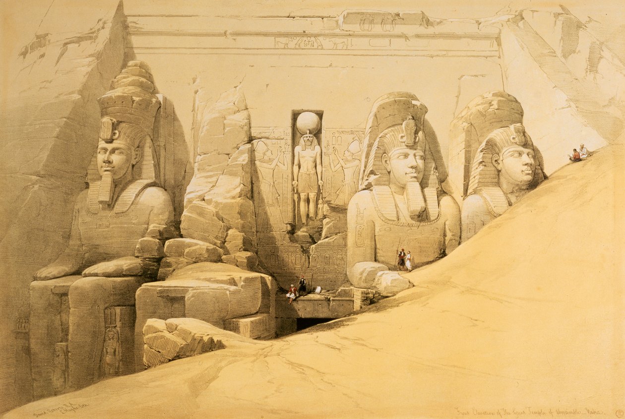 अबू सिंबल, नूबिया के महान मंदिर का अग्रभाग, मिस्र, 1849 द्वारा लुई हागे