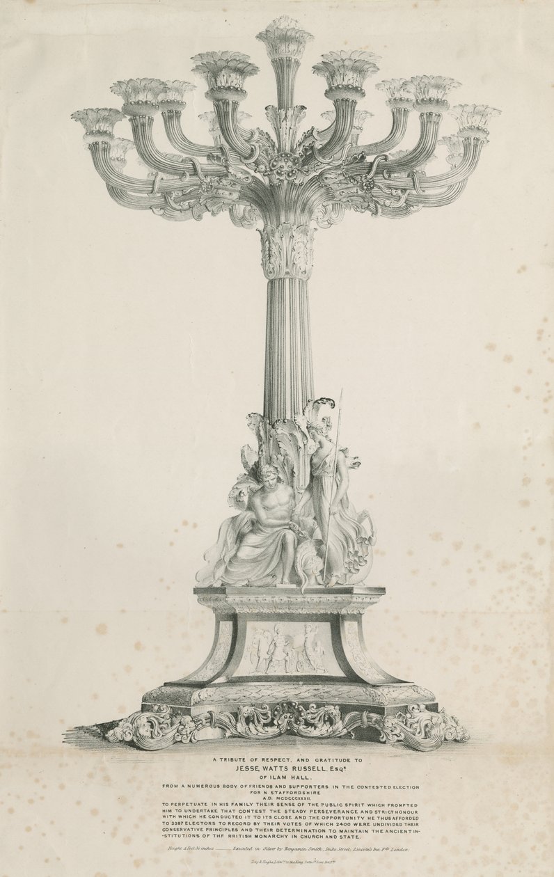 Ilam Hall - Candelabra: lithograph, 1832 द्वारा लुई हागे